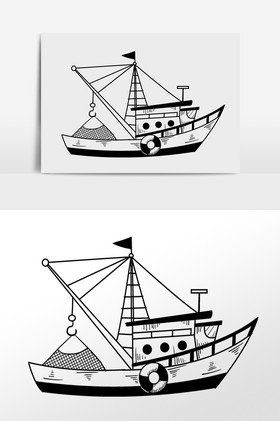 手绘黑色艺术线描海盗船插画