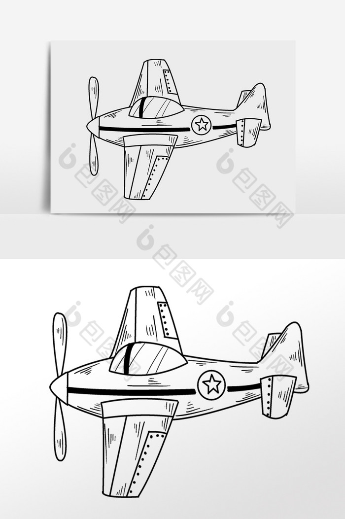 线描玩具飞机插画