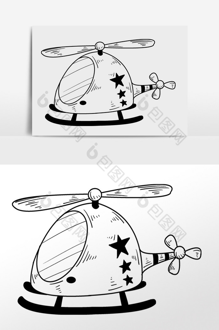 包圖 廣告設計 元素 【psd】 手繪黑色藝術線描玩具飛機插畫 所屬分類