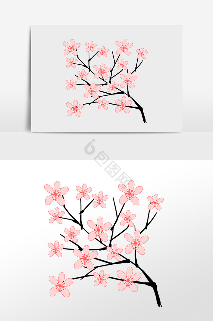 春天漂亮樱花枝植物插画图片