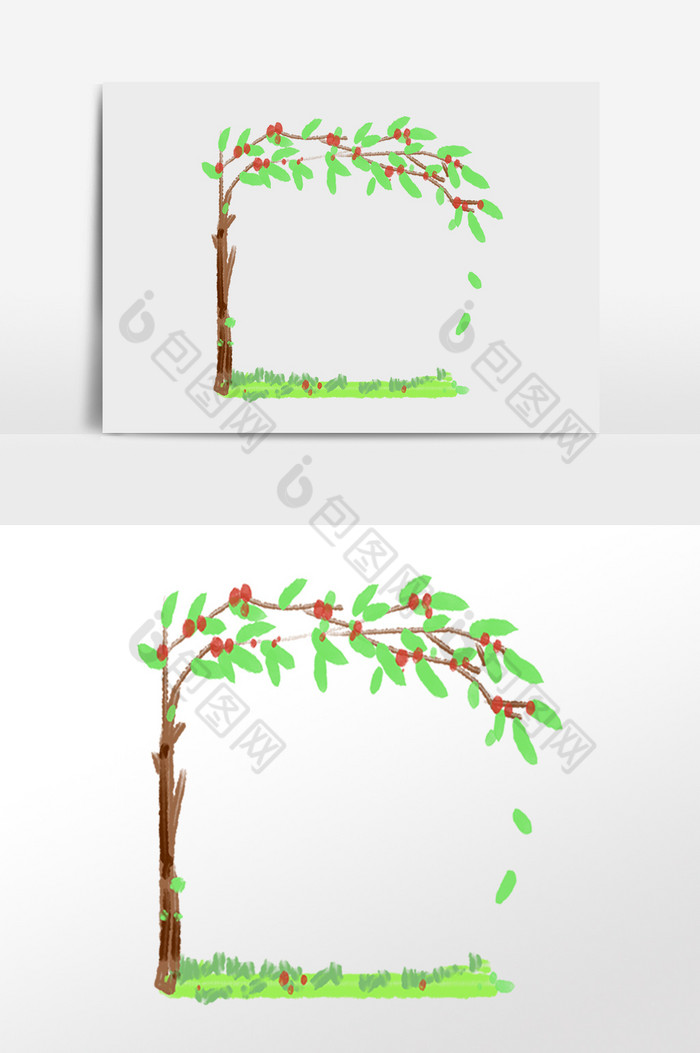 柳树花边框插画图片图片