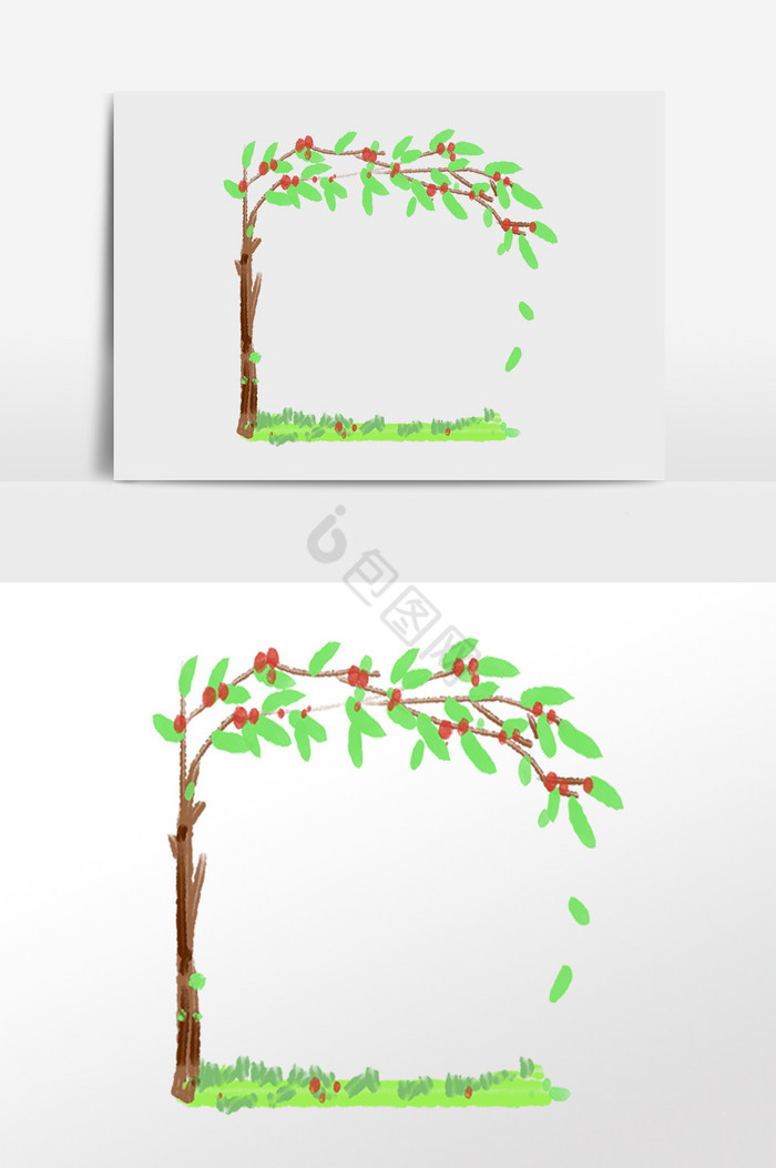 柳树花边框插画图片