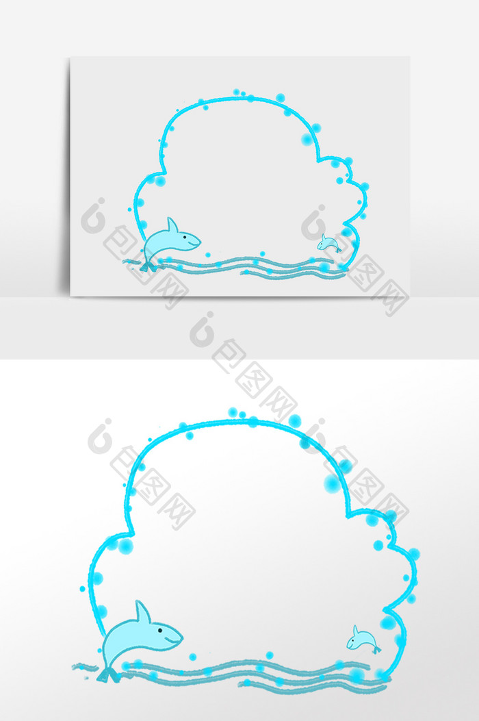 手绘卡通可爱鲨鱼边框插画
