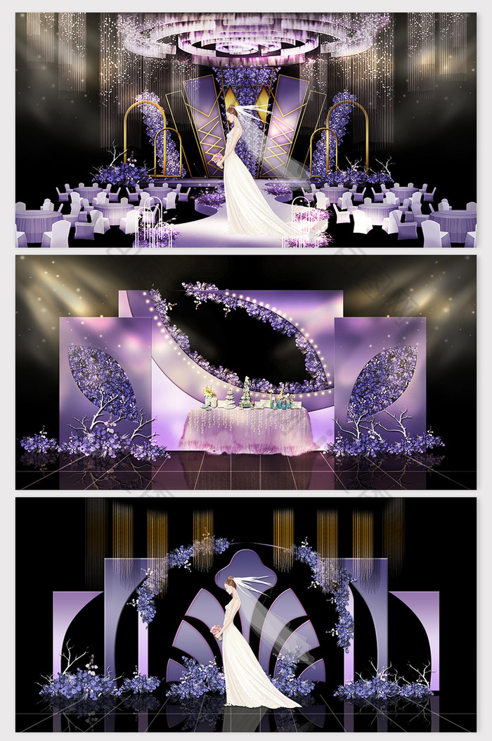 唯美时尚亮紫色铁艺鲜花婚礼效果图图片图片