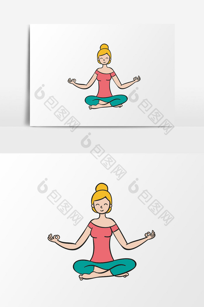 手绘卡通瑜伽铅笔画女孩养生运动元素