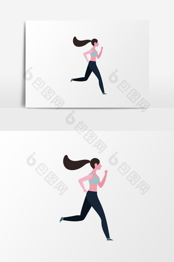 扁平人偶女孩运动健身跑步通用元素图片