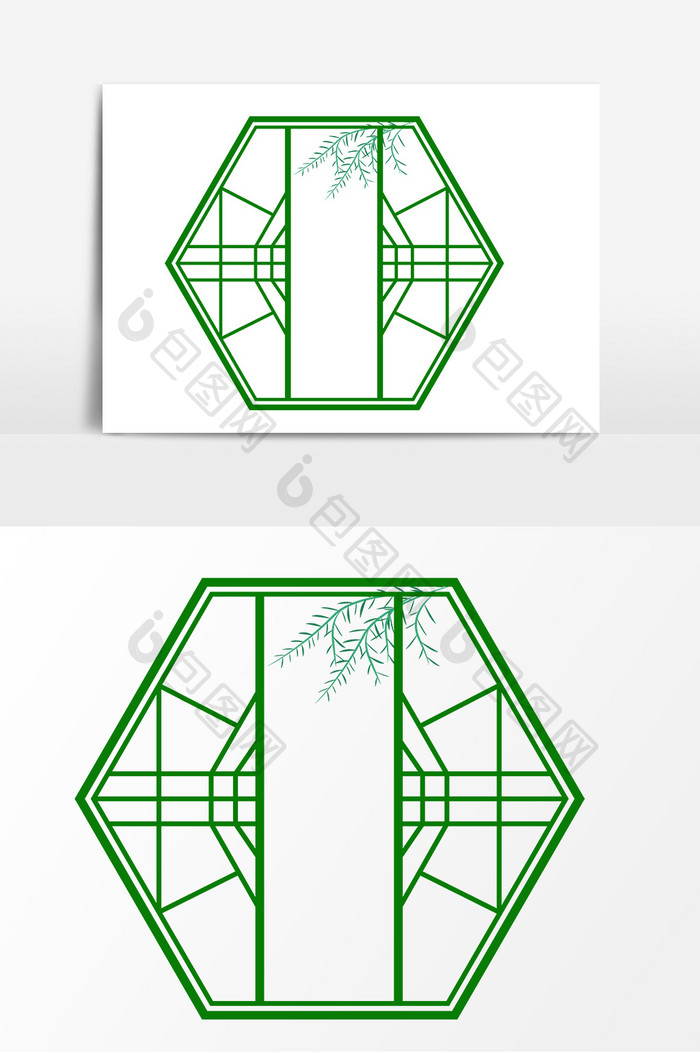 手绘窗子绿色元素
