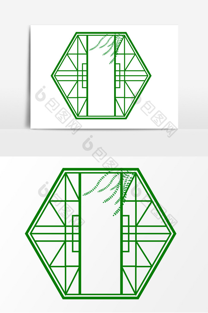 手绘绿色窗户元素