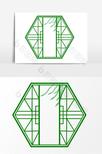 手绘绿色窗户元素图片