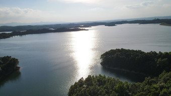 航拍湖北随州琵琶湖风景区