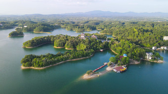 航拍湖北随州琵琶湖风景区