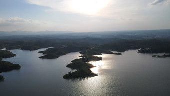 航拍湖北随州琵琶湖风景区