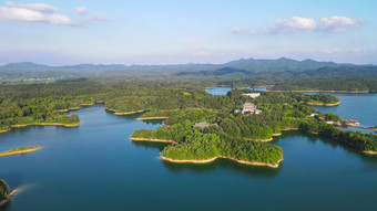 航拍湖北随州琵琶湖风景区