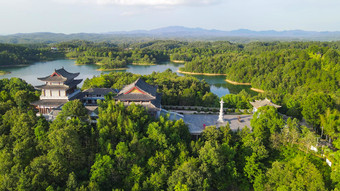 航拍湖北随州琵琶湖风景区