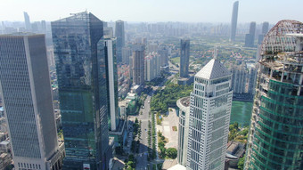航拍湖北武汉汉口金融中心高楼