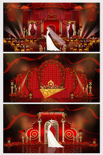 霸气红金色奢华欧式复古婚礼效果图图片