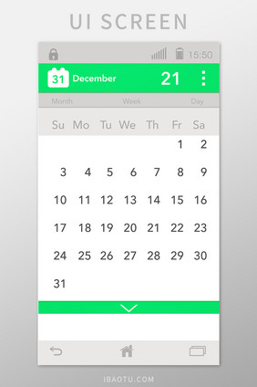绿色月历时间移动界面UI矢量素材