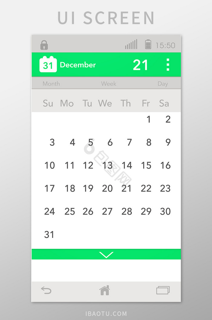 绿色月历时间移动界面UI矢量素材图片