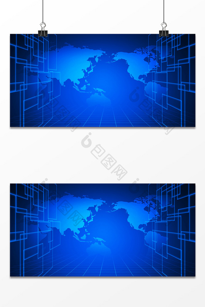 蓝色梦幻智能科技光线商务海报背景图