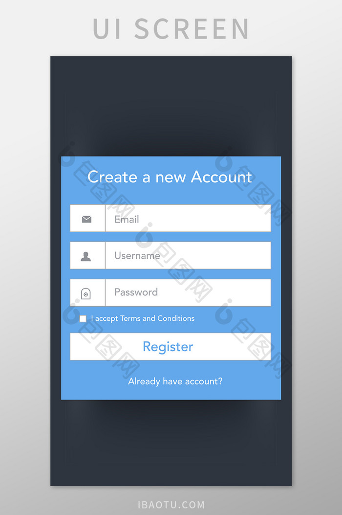 深蓝注册登录移动界面UI矢量素材