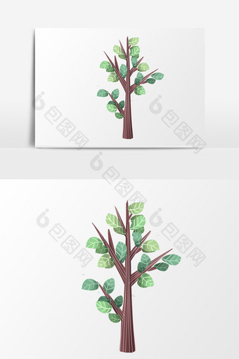 手绘卡通小清新绿色树木植树节小元素图片