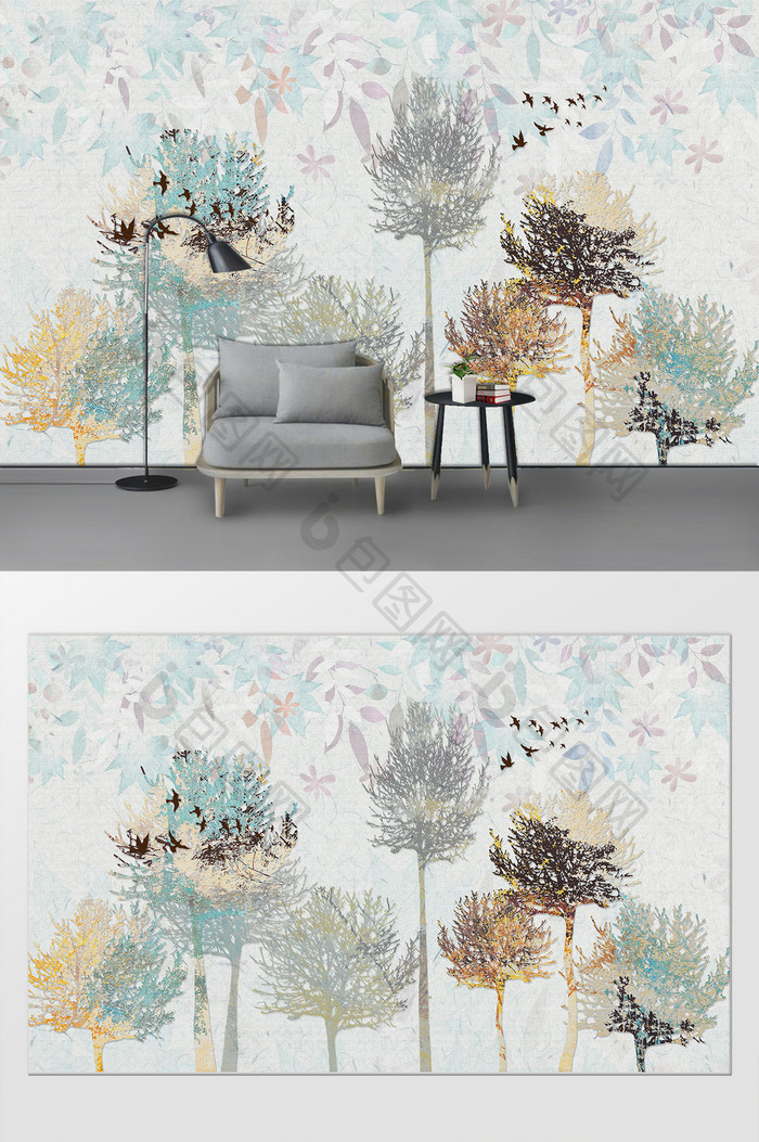北欧简约森林麋鹿客厅卧室背景墙装饰画