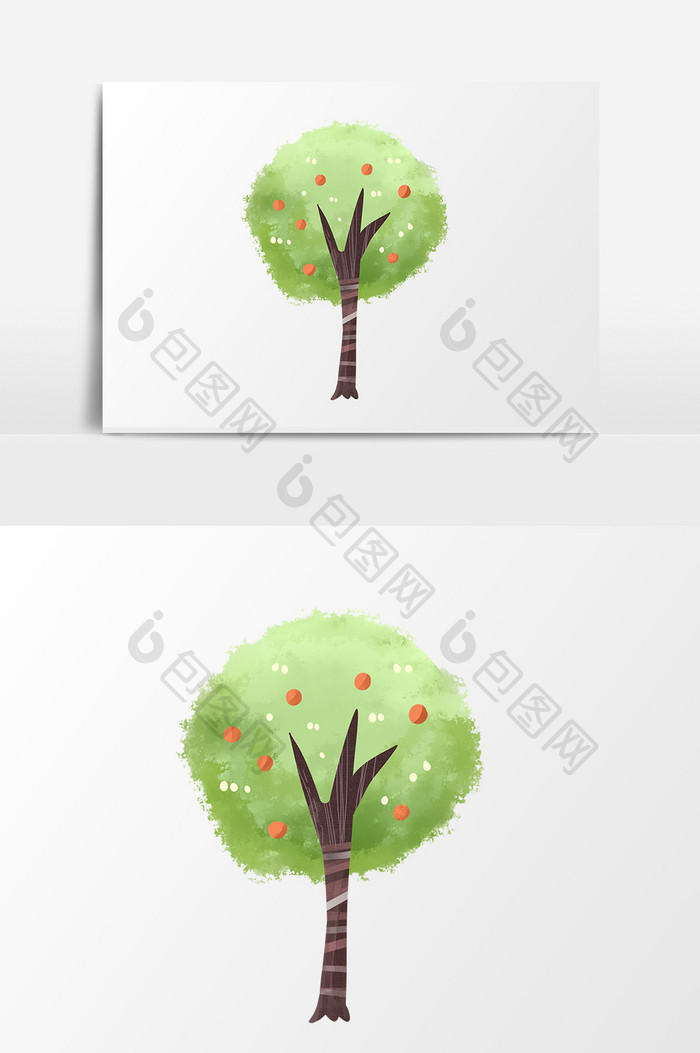 手绘卡通绿色树木植树节小元素