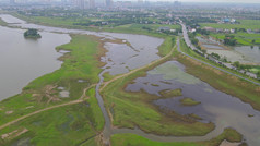 航拍湖南岳阳汨罗市国家湿地公园