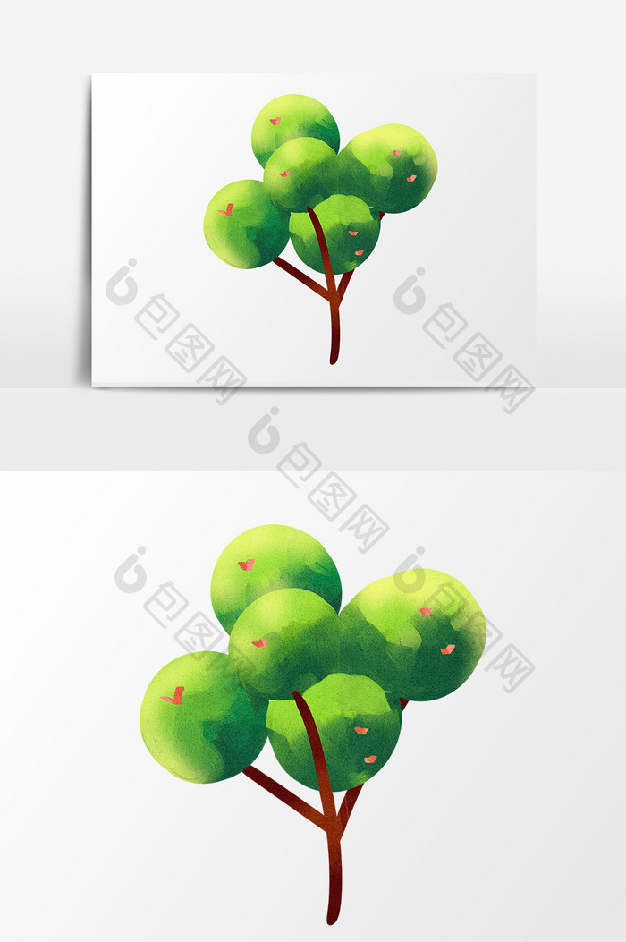 手绘卡通小清新绿色小树木植树节小元素