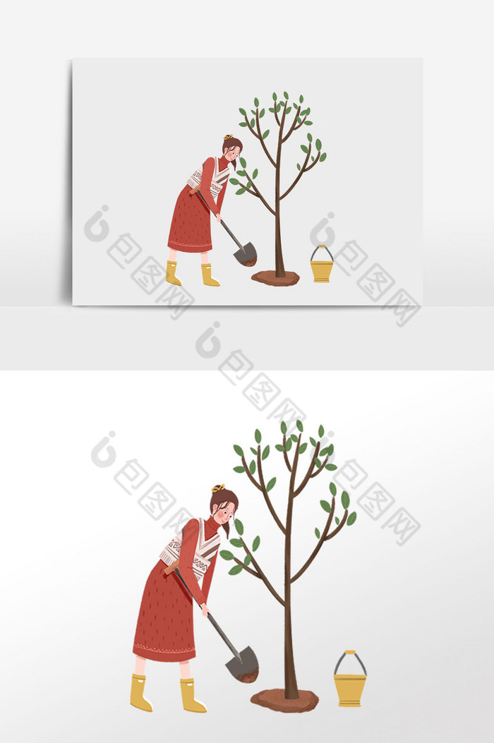 植树节种植的女孩插画图片图片