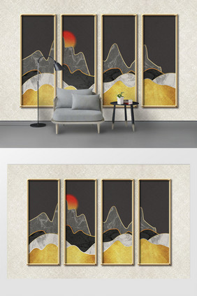 现代艺术抽象山峦日出画框式背景墙