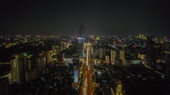 航拍湖南长沙五一大道交通夜景