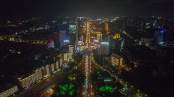 航拍湖南株洲新华西路中心广场夜景