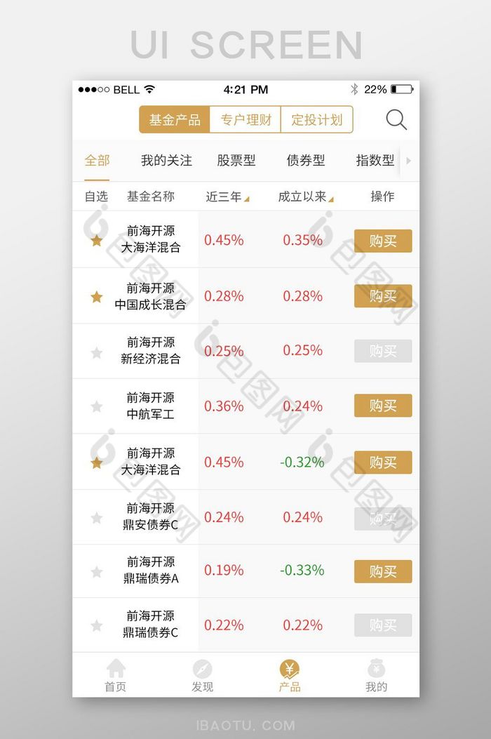 深蓝色商务风格金融app基金列表UI界面图片图片