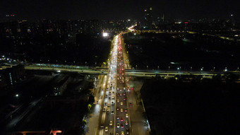 航拍江苏南京城市交通夜景立交桥高架桥