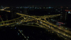 航拍江苏南京城市交通夜景立交桥高架桥