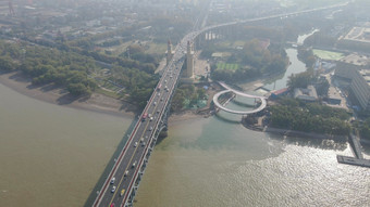 航拍江苏南京城市交通长江大桥