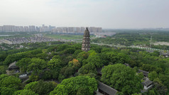 航拍江苏苏州虎丘山风景名胜区虎丘斜塔