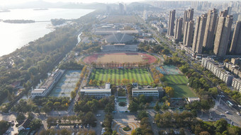 航拍江苏徐州市体育馆运动场