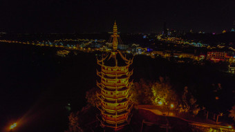 航拍江苏镇江金山寺夜景