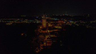 航拍江苏镇江金山寺夜景