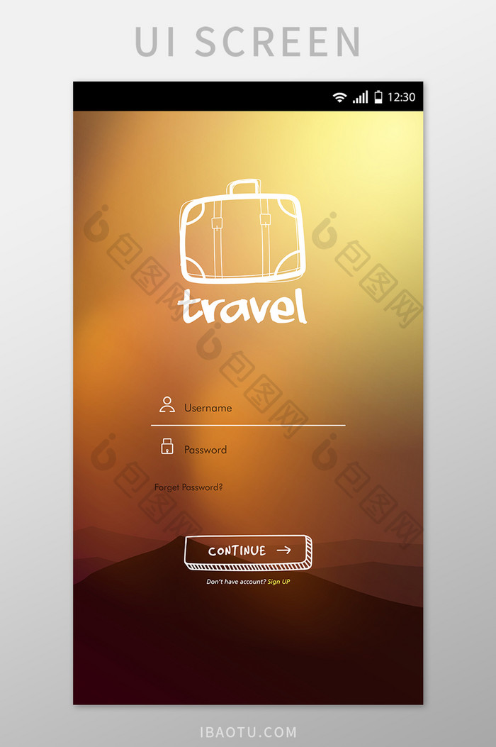 旅游类渐变注册登录移动界面UI矢量素材