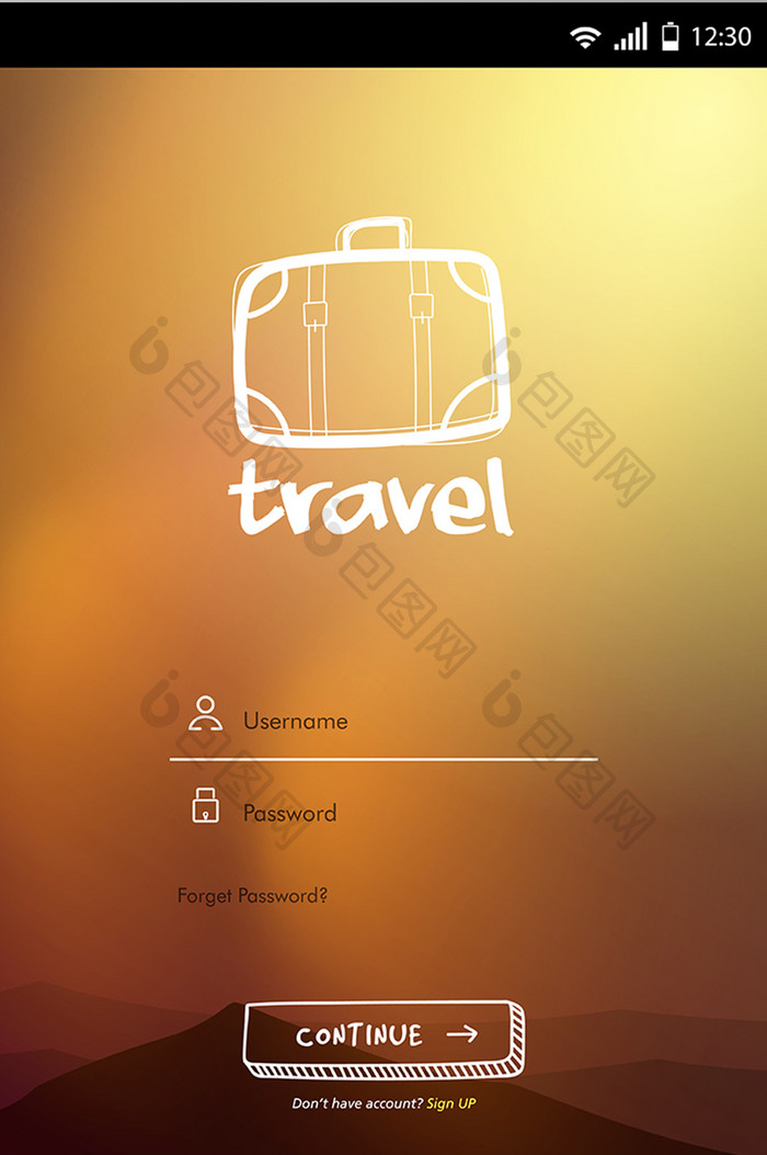 旅游类渐变注册登录移动界面UI矢量素材