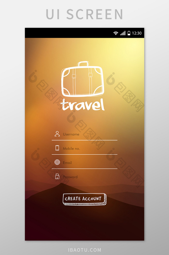 旅游类注册登录移动界面UI矢量素材