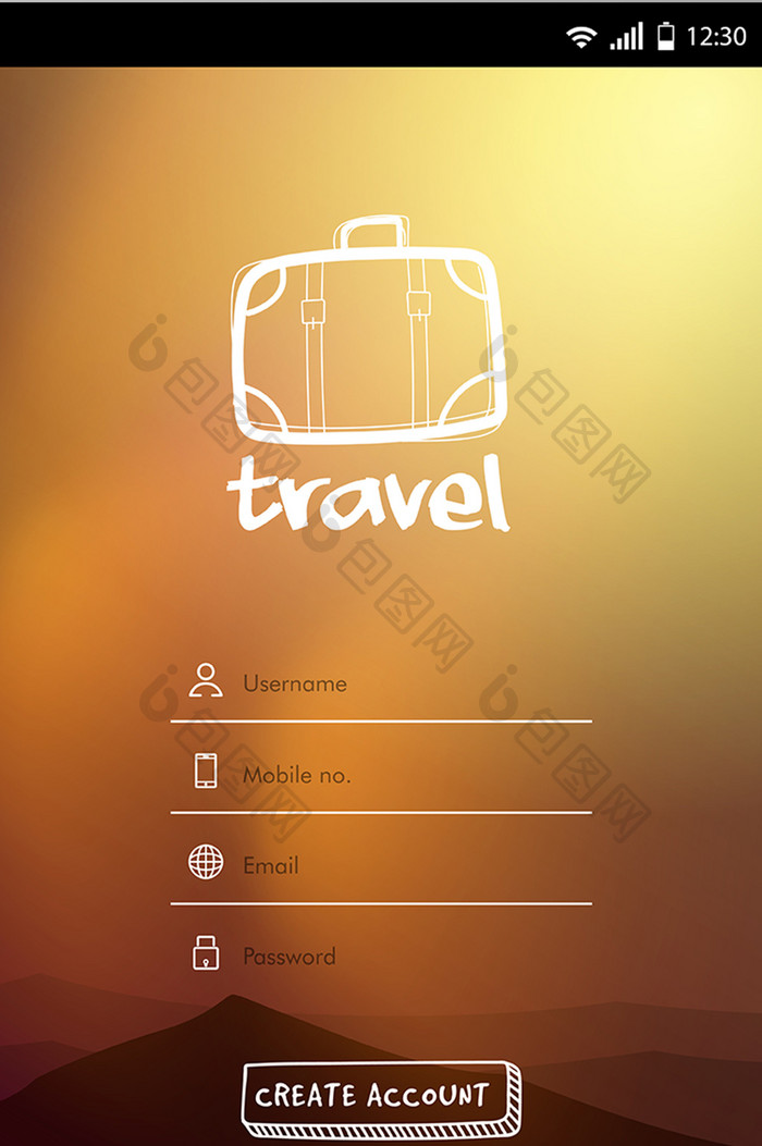 旅游类注册登录移动界面UI矢量素材