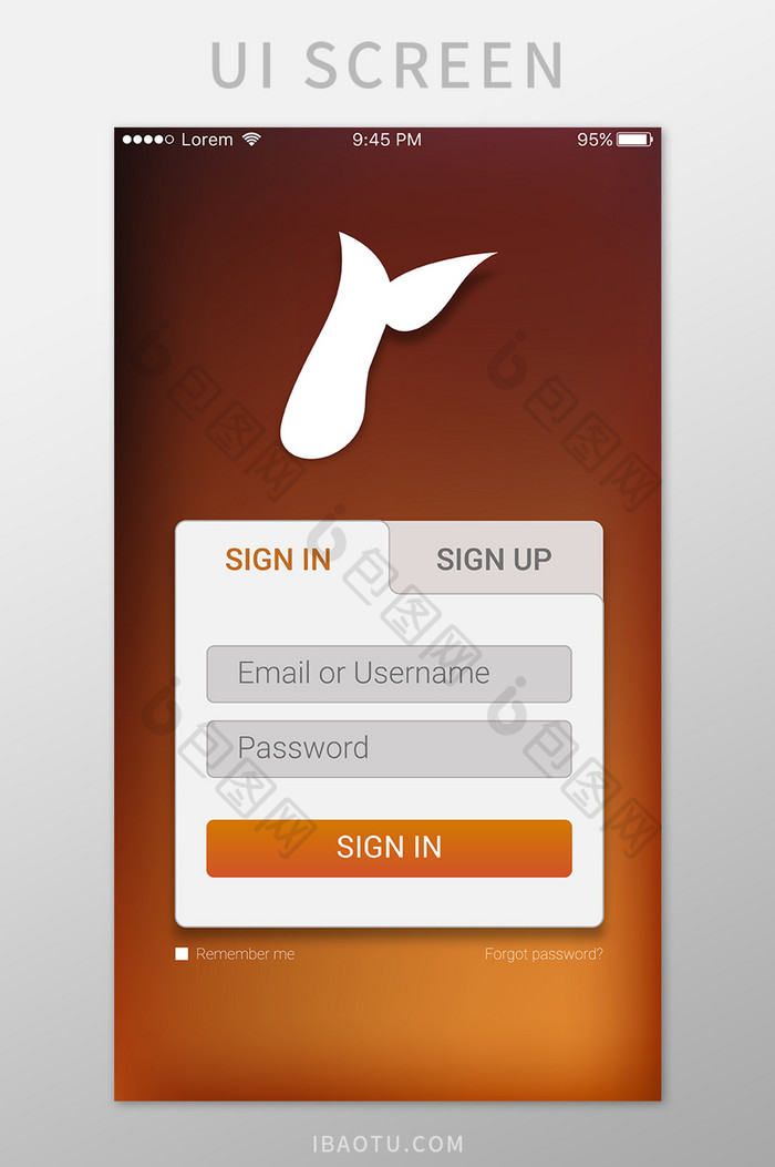 渐变橙色商务注册登录移动界面UI矢量素材