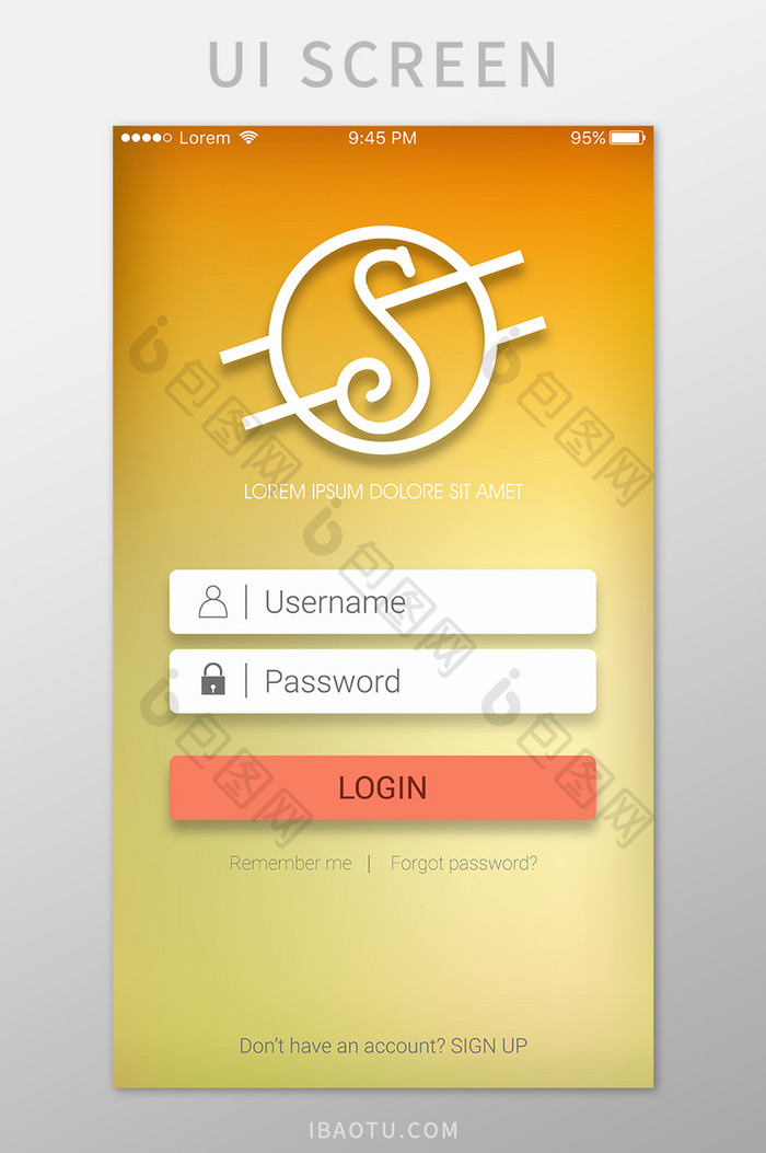 橙色商务注册登录移动界面UI矢量素材