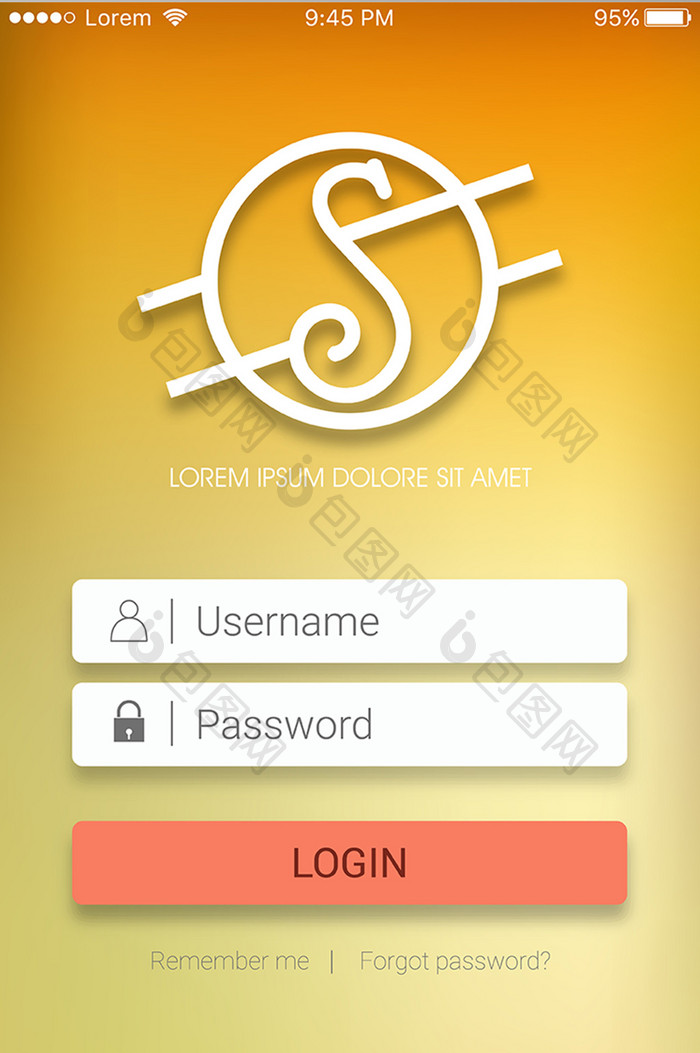 橙色商务注册登录移动界面UI矢量素材