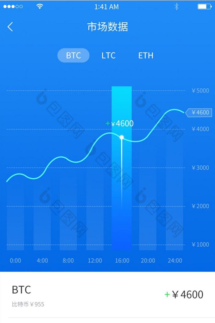 蓝色渐变简约风格虚拟货币数据展示界面