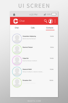 联系人列表清新移动界面UI矢量素材